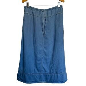 Vintage Pendleton Denim Midi Maxi Skirt 100% Tencel Blue Tie Waist Size M Petite